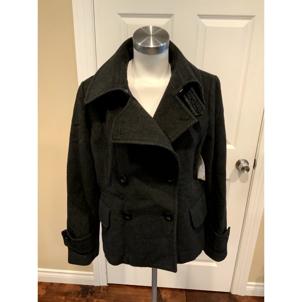 Michael Kors Black Wool Double Breasted Pea Coat, Size 12
